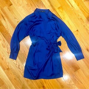 Mango silky blue wrap dress sz 6